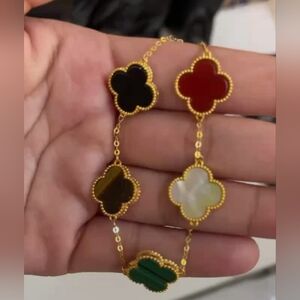 Real 18K Gold Multicolor Four Leaf Clover Bracelet
